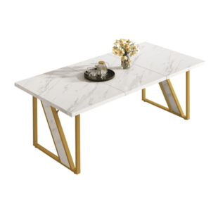 Masa dining moderna cu blat aspect marmura 160x80 cm cadru metalic imagine