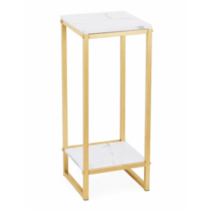 Suport decorativ pentru flori cu 2 niveluri cadru metalic auriu si polite tip marmura imagine