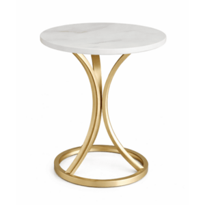 Masuta de cafea rotunda moderna cu blat alb si cadru metalic AURIU imagine