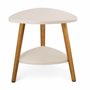 Masuta moderna cu 2 polite blat alb si picioare din lemn 50 x 40 cm triunghi imagine