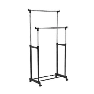 Stender mobil dublu supor metalic pentru haine si umerase cu roti imagine