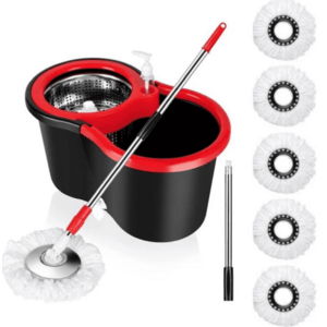 Set mop rotativ si galeata cu sistem de stoarcere maner reglabil din otel Inoxidabil cu 5 rezerve imagine