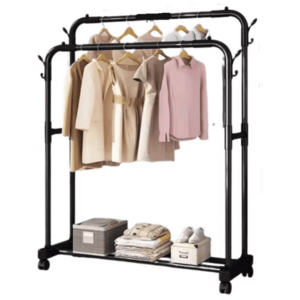 Suport metalic dublu de umerase pentru haine spatiu incaltaminte Negru 96 x 45 x 150 cm imagine