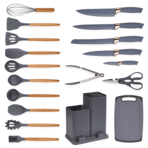 Set de 19 piese GRI ustensile de bucatarie cu tocator si suport depozitare inclus imagine