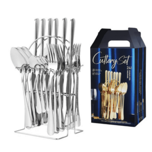 Set 24 piese tacamuri ARGINTII cu suport otel inoxidabil AH imagine