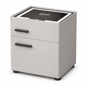 Noptiera smart multifunctionala GRI DESCHIS cu seif ascuns iluminare LED tactila cu 3 culori incarcare wireless si USB difuzor Bluetooth 1 sertar imagine