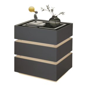 Noptiera inteligenta multifunctionala GRI INCHIS LED tactile 3 tipuri de culoare IncArcare wireless difuzor bluetooth marime 50x40x72 imagine