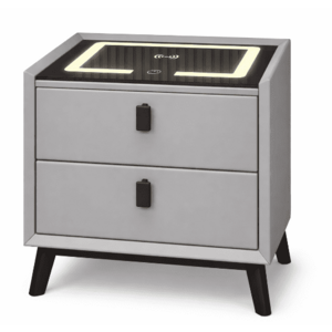 Noptiera inteligenta multifunctionala GRI DESCHIS 2 sertare LED tactile incarcare wireless Difuzor Bluetooth marime 50x40x45 imagine