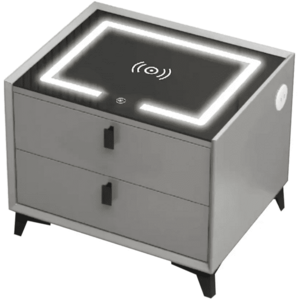 Noptiera inteligenta multifunctionala GRI INCHIS 2 sertare LED tactile incarcare wireless Difuzor Bluetooth marime 50x40x45 imagine