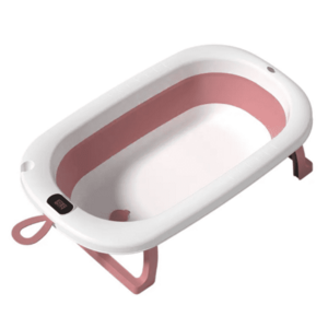 Cadita pliabila pentru bebelusi cu termometru digital dop de scurgere picioare anti alunecare ROZ imagine