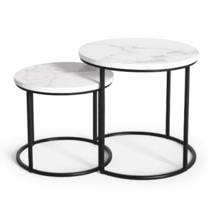 Set 2 masute rotunde de cafea cu efect de marmura blat MDF cadru metalic imagine