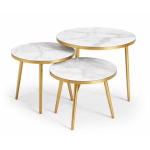 Masa de cafea 3 in 1 tip nesting cu blat ceramic si cadru din otel imagine