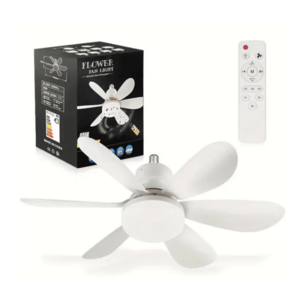 Ventilator de tavan cu LED 40W tip bec control de la distanta 52cm x 20cm alb imagine