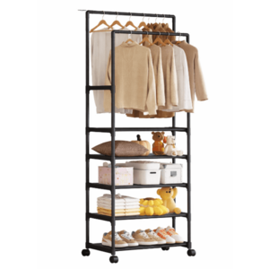 Suport multifunctional haine si incaltaminte cu rafturi si bara umerase 185x56x30 cm imagine