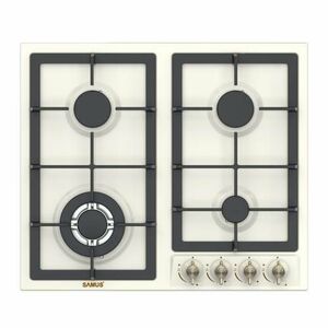 Plita incorporabila rustica SAMUS PSG-64VS2, Gaz, 4 arzatoare, Wok, Gratare din fonta, Sisteme de siguranta arzatoare, Aprindere electrica, 58 cm (Bej) imagine