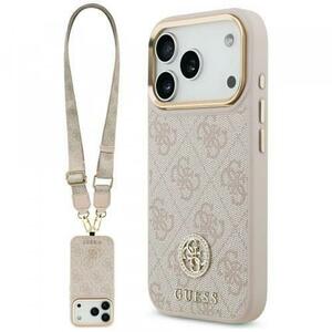 Husa pentru Apple iPhone 17 Pro, Guess, 4G Strass Logo and Big Strap, Roz imagine