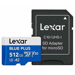 Card de memorie Lexar BLUE PLUS, microSDXC, 512GB, UHS-I, C10/A2/U3 (V30) + Adaptor SD imagine