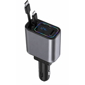 Incarcator auto rapid Q9 putere 120W cu 2 cabluri retractabile si port USB negru imagine