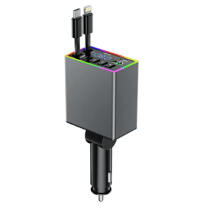 Incarcator auto 4 in 1 putere 120W M38 USB + USB C + cabluri integrate Type C si Lightning afișaj LED imagine