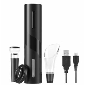 Set tirbuson electric pentru sticle de vin 4 accesorii cutter pentru taierea sigiliului aerator dop cu pompa vid imagine