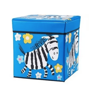 Cutie pliabila pentru depozitare tip taburet cu ZEBRA 30x30x30 cm ALBASTRA patrata imagine