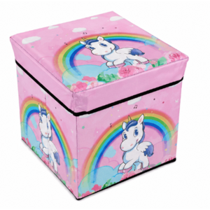 Cutie pliabila pentru depozitare tip taburet cu UNICORN 30x30x30 cm ROZ patrata imagine