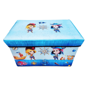 Cutie pliabila pentru depozitare tip taburet ALBASTRA 48x31x31 cm cu PIRATI dreptunghiulara imagine