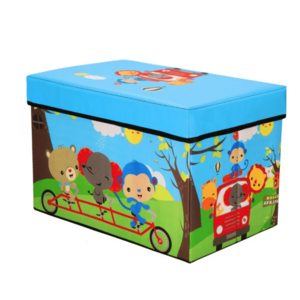 Cutie pliabila pentru depozitare tip taburet ALBASTRA 48x31x31 cm cu ANIMALE dreptunghiulara imagine