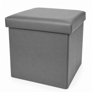 Cutie pliabila pentru depozitare tip taburet GRI 38x35x30 cm PATRATA imitatie PIELE imagine