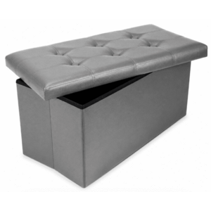 Cutie pliabila pentru depozitare tip taburet GRI cu model 66x38x38 cm DREPTUNGHIULARA imitatie PIELE imagine