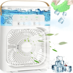 Mini ventilator portabil 600 ml Incarcare USB Lumina LED 26 cm cu umidificator ALB imagine