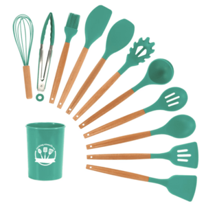 Set 12 ustensile MINI de bucatarie Lemn/Silicon VERDE MENTA imagine