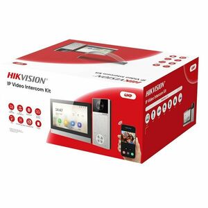 Kit videointerfon IP WiFi 6 Hikvision DS-KIS613-S, 4 MP, Mifare 13.56 MHz, 2.4 GHz, IR 3 m, Bluetooth, 1 familie, slot card, microfon si difuzor, aparent, 2000 utilizatori, PoE imagine