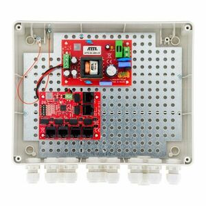 Kit switch PoE pentru 5 camere IP ATTE Power IP-5-11-L2, 6 porturi, 96 W, cutie exterior ABOX-L2, long range, sigurante electronice, sursa alimentare imagine