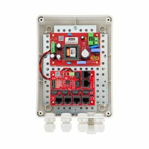 Kit switch PoE pentru 5 camere IP ATTE Power IP-5-11-M2, 6 porturi, 96 W, cutie exterior ABOX-M2, long range, sigurante electronice, sursa alimentare imagine
