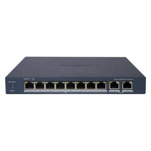 Switch cu 10 porturi Gigabit Hikvision DS-3E0510P-EI, 8 porturi PoE, 2 porturi uplink, 10/100/1000Mbps, 4k MAC, buget PoE 110 W, cu management imagine
