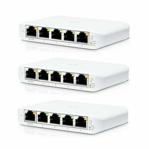 Kit switch Gigabit Ubiquiti UniFi Switch Flex Mini, 5 porturi, 10 Gbps, Layer 2, PoE, cu management, 3 bucati imagine