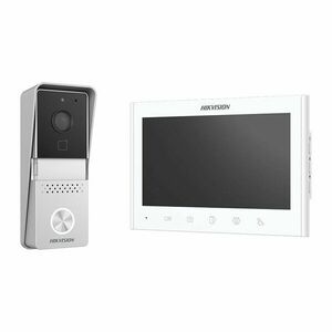Kit videointerfon pe 2 fire Hikvision DS-KIS102-P/S, 1 familie, 7 inch, plug and play, aparent imagine