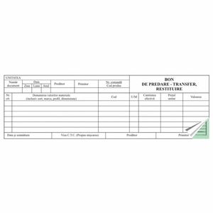 Bon predare transfer restituire A4 1/2, 2 exemplare, bloc 50 seturi, formular tipizat imagine