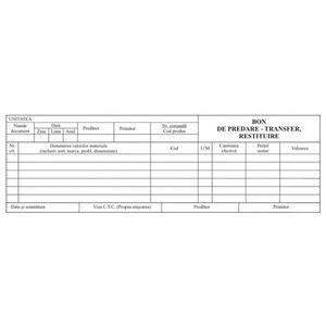 Bon predare transfer restituire A4 1/2, 2 exemplare, 100 file, formular tipizat imagine