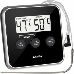 Termometru de bucatarie digital, cu sonda, afisaj LCD, timer, 8x8x1.5 cm imagine