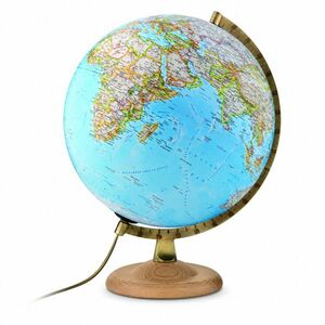 Glob geografic iluminat Gold Clasic 30 cm – harta fizica si politica, suport din lemn de fag imagine