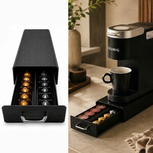 Sertar organizare capsule cafea, compatibil K-Cup si Nespresso, 32 x 12.5 x 6 cm, negru imagine
